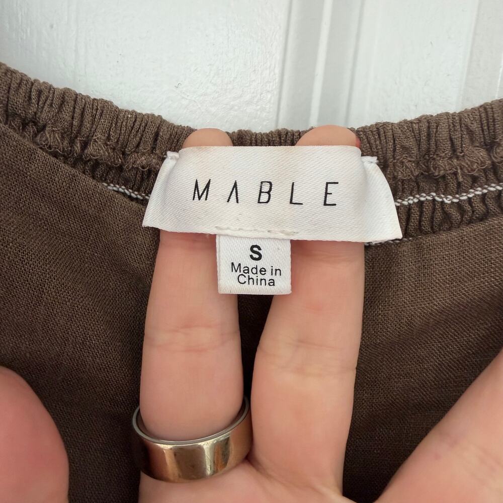 Mable (S) Linen Puff Sleeve Babydoll Mini Dress Brown Cottagecore - Picture 4 of 9